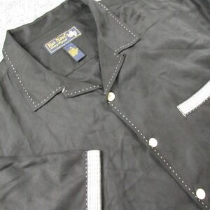 Nat Nast‎ Shirt Mens XL Black Silk Bowling Button Up Camp Golf Card Ribbon Trim